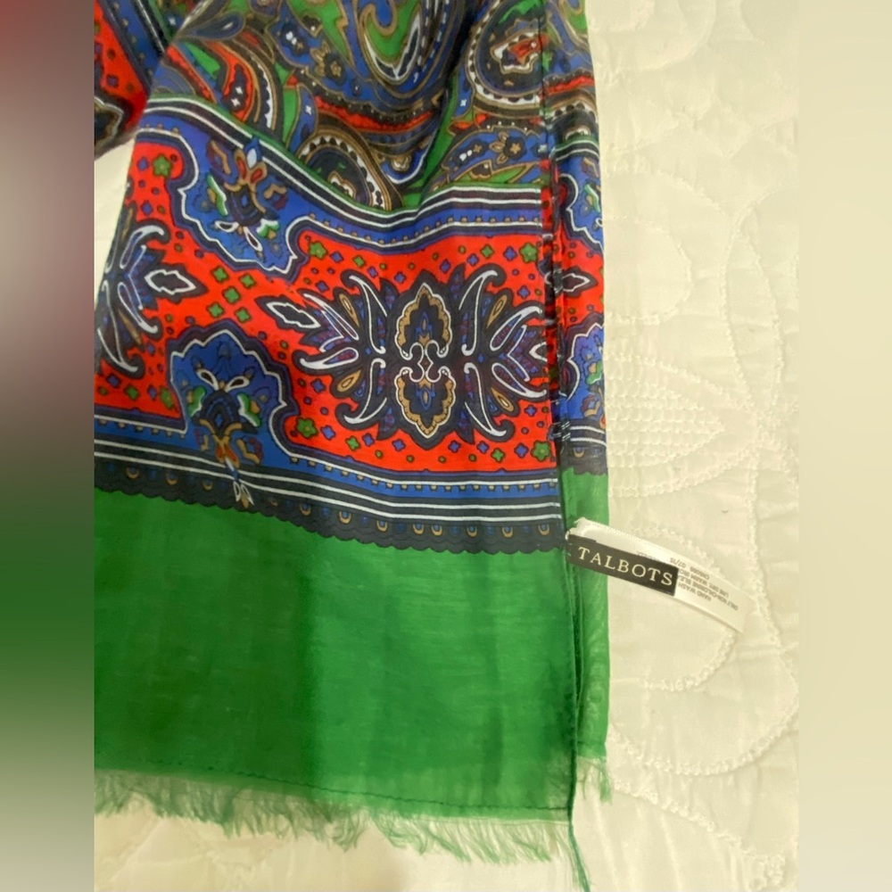 Talbots Red, Blue & Green Paisley Scarf Wrap 26 X 72